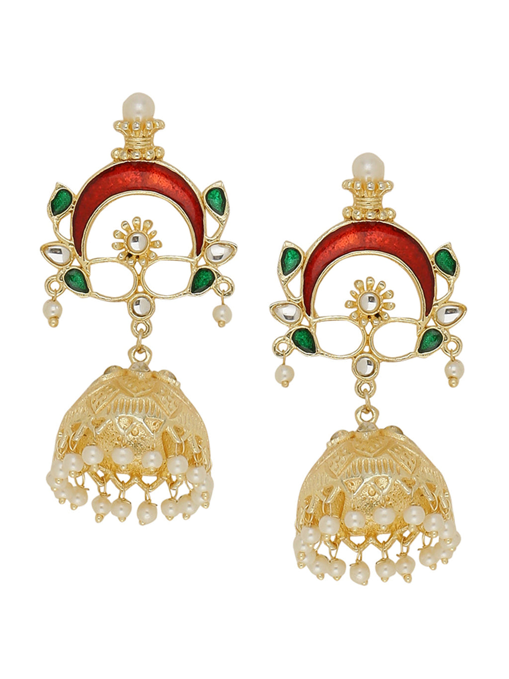 Shoshaa Gold-Polished & Red Enamelled Classic Jhumkas | Grocsy