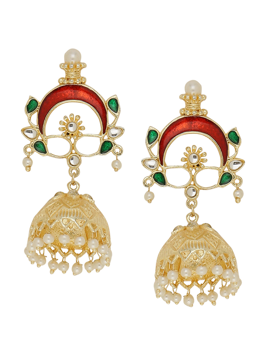 Shoshaa Gold-Polished & Red Enamelled Classic Jhumkas | Grocsy