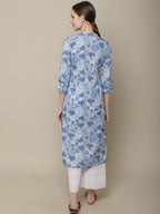 Sangria Women Blue & White Cotton Floral Printed Kurta | Grocsy