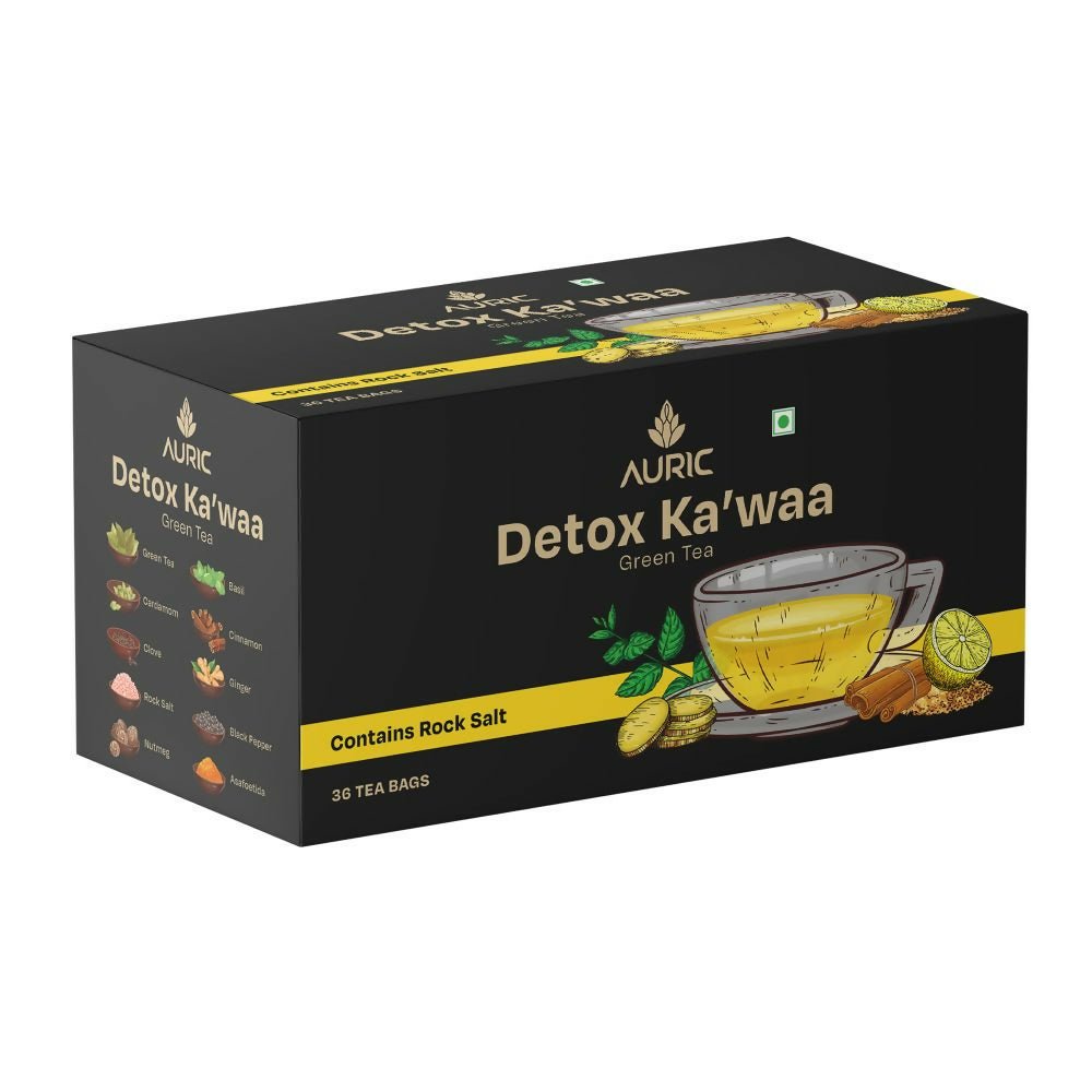 Auric Desi Kahwa Green Tea | 8 Real Ayurvedic Herbs & Rock Salt | Immunity Booster | Improves Digestion | Grocsy
