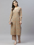 Miravan Women's Pure Cotton Printed Straight Kurta And Palazzo | Grocsy
