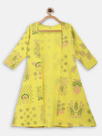 Ahalyaa Yellow Viscose Rayon Printed Kids Top & Palazzo Sets With Jacket For Girls | Grocsy