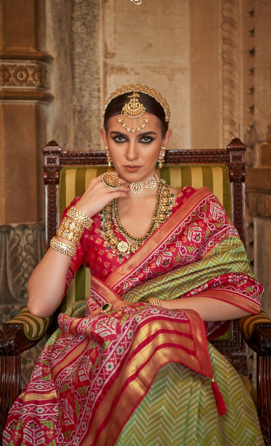 Olive Green Banarasi Weaving, Ultra Aqua Finish, Zari Work Banarasi Silk Saree - Rath Kunti | Grocsy