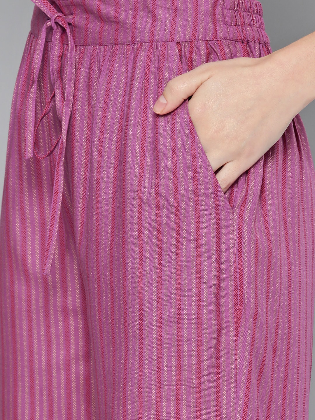 HERE&NOW Women Purple Printed Regular Kurta with Palazzos | Grocsy