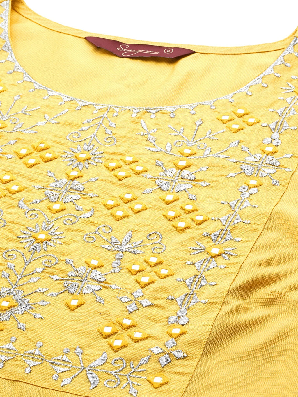 Sangria Women Ethnic Motifs Embroidered Mirror Work Pastels Kurta | Grocsy