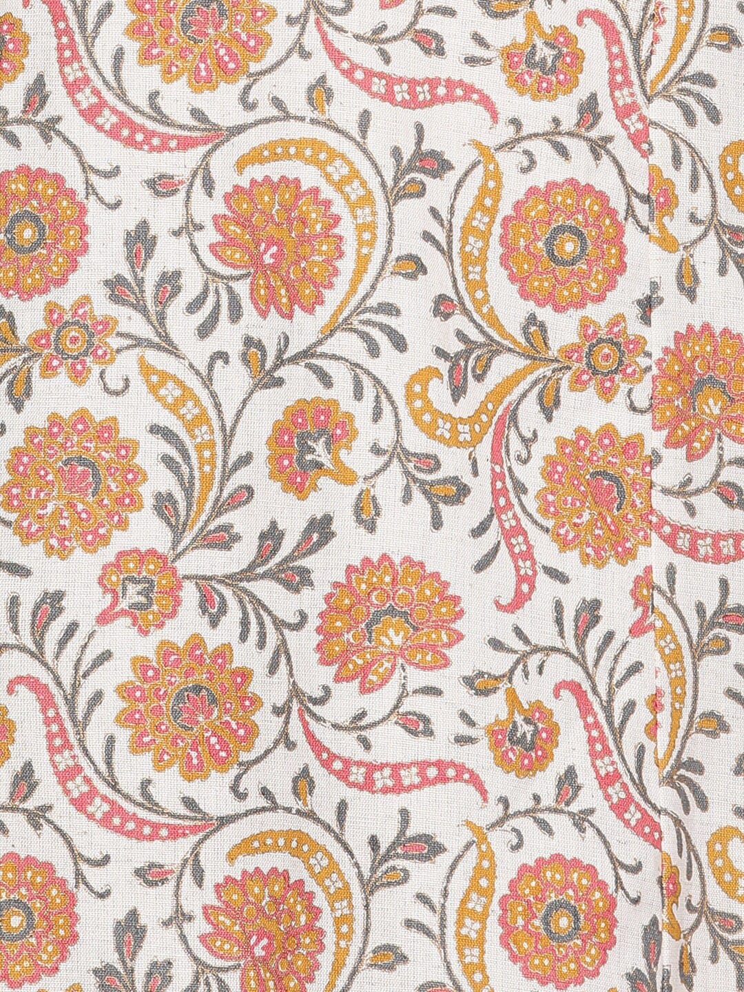HERE&NOW White & Yellow Floral Printed Sequined Cotton Kurta | Grocsy