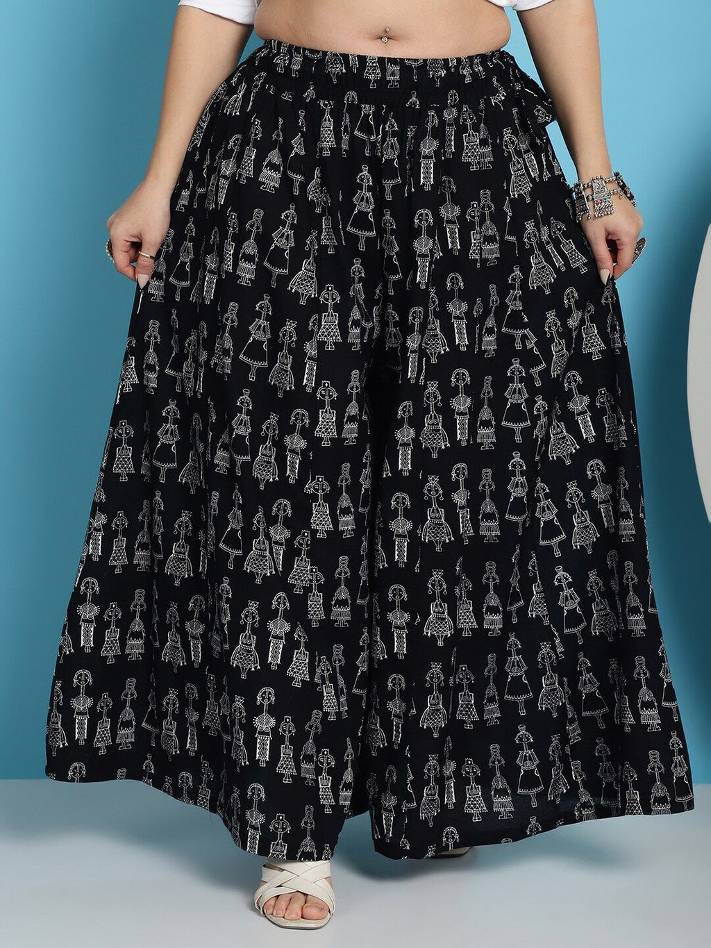 TAG 7 Ethnic Motifs Printed Pure Cotton Flared Ethnic Palazzo | Grocsy