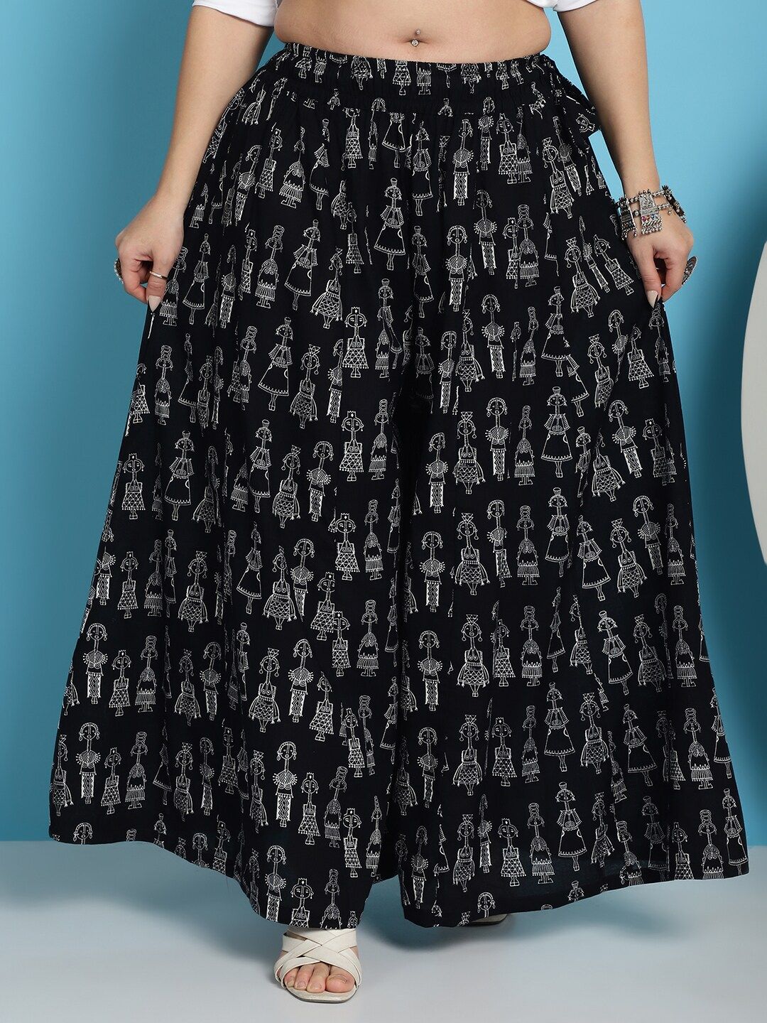 TAG 7 Ethnic Motifs Printed Pure Cotton Flared Ethnic Palazzo | Grocsy