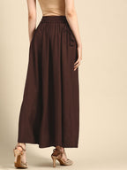 TAG 7 Women Coffee Brown Solid Flared Palazzos | Grocsy