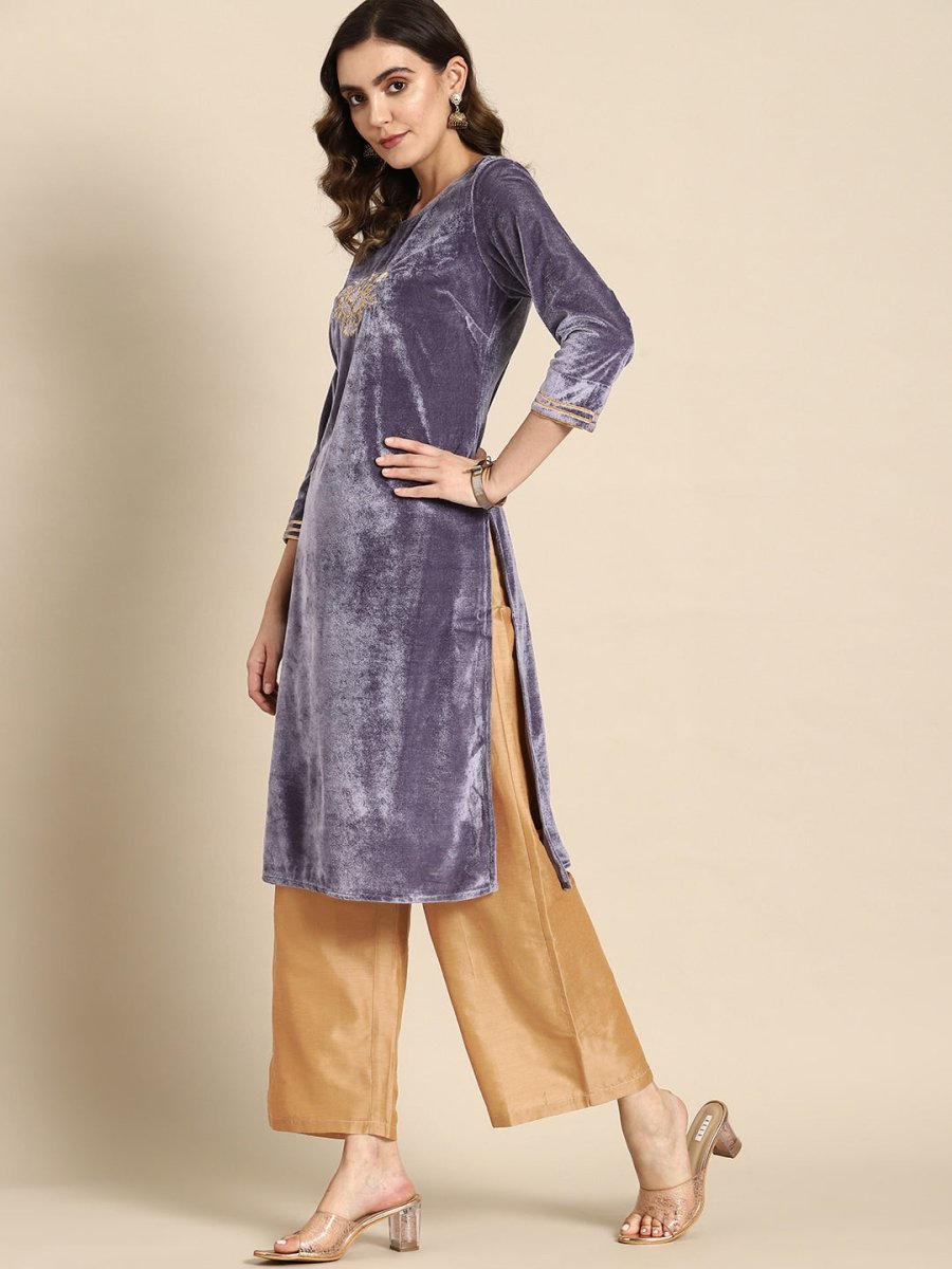 All About You Women Velvet Finish Yoke Design Regular Kurta with Palazzos | Grocsy