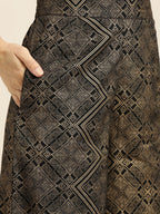 Sangria Women Black & Golden Ethnic Motifs Printed Pure Cotton Kurta with Palazzos | Grocsy