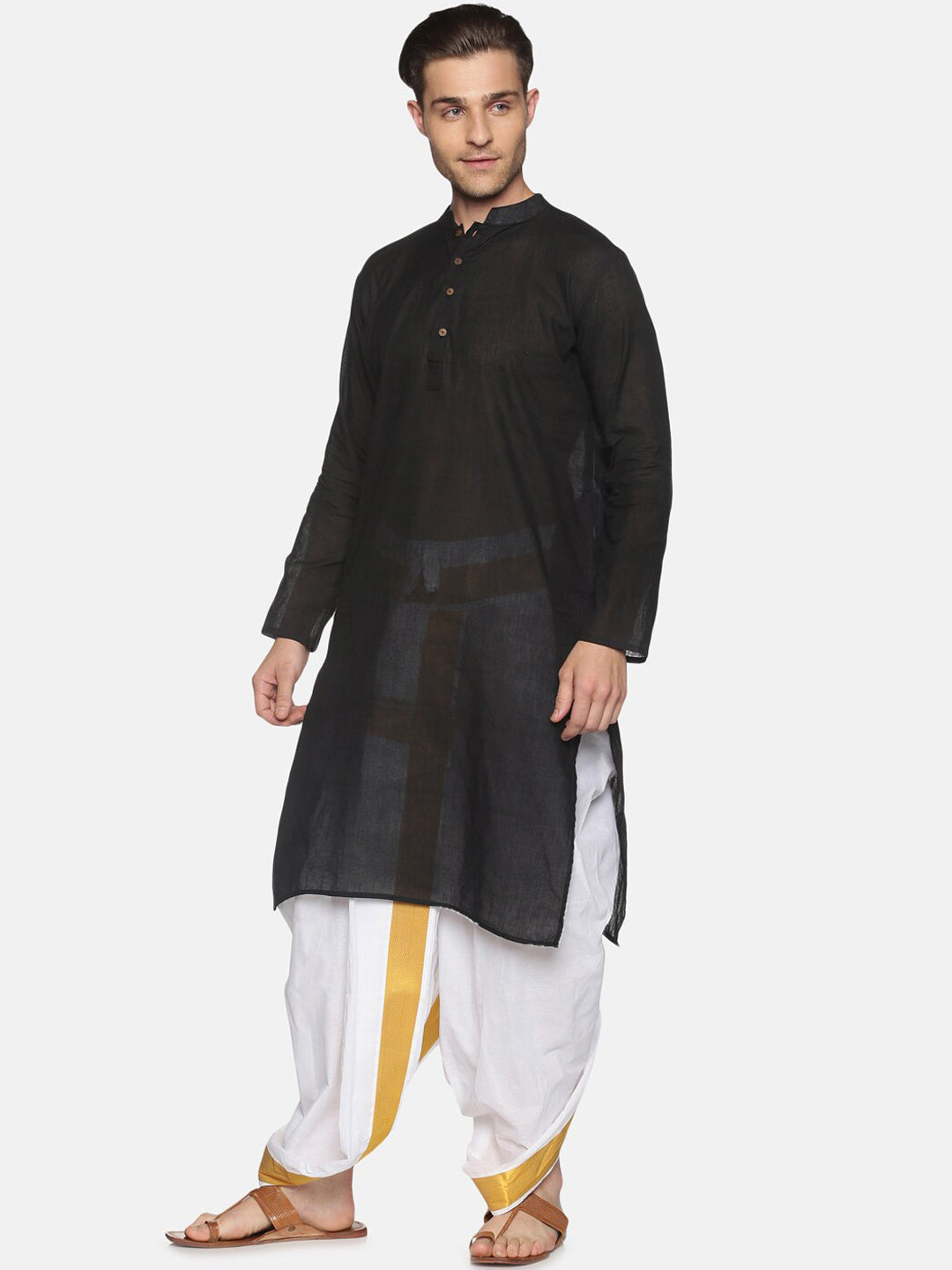 Sethukrishna Men White & Gold-Coloured Solid Readymade Dhoti Pant | Grocsy