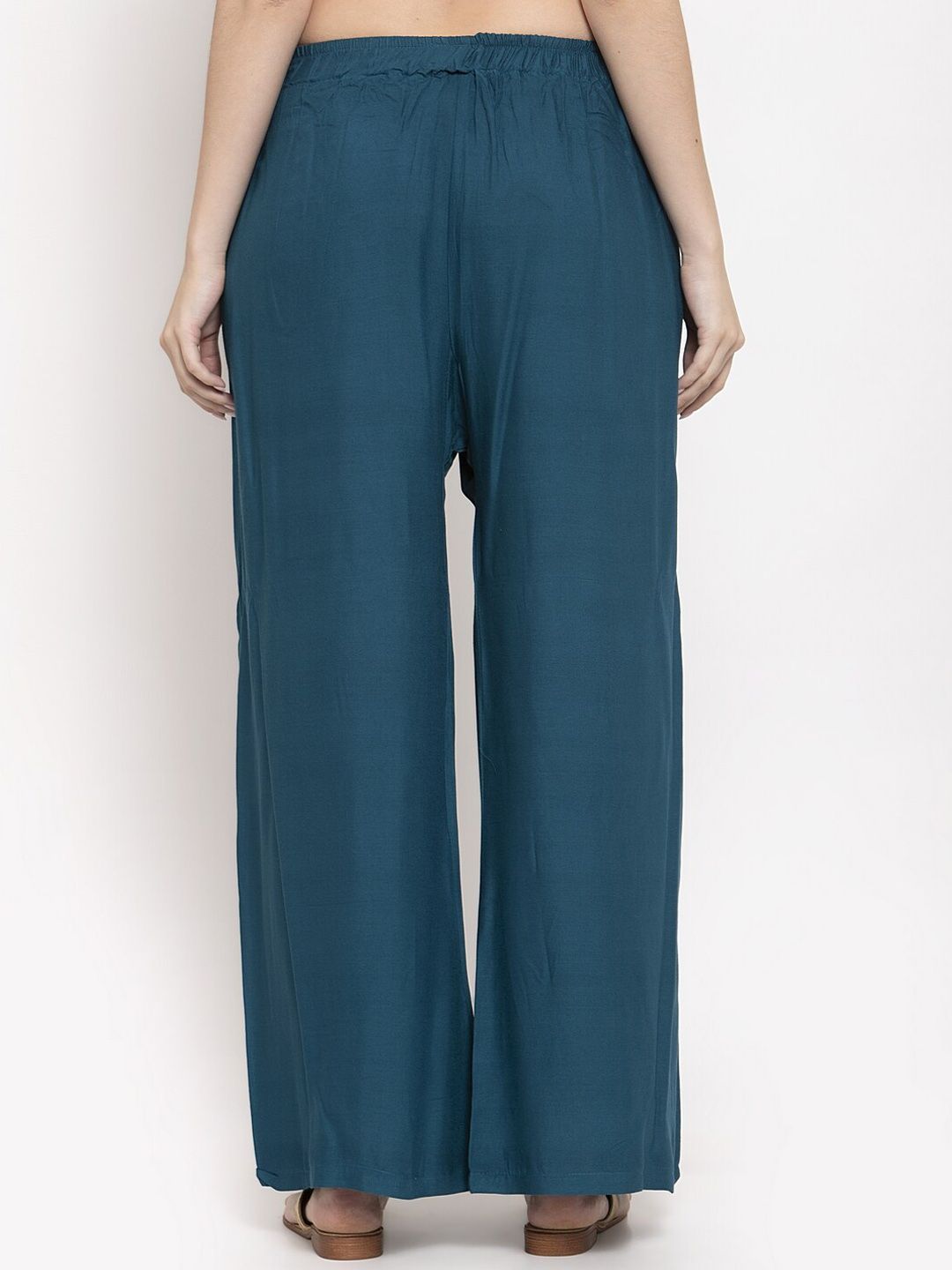 TAG 7 Women Set Of 2 Blue & Magenta Solid Straight Palazzos | Grocsy