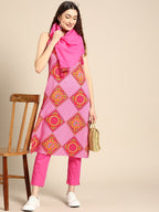 Sangria Women Pink Ethnic Motifs Printed Pure Cotton Kurta with Trousers & Dupatta | Grocsy