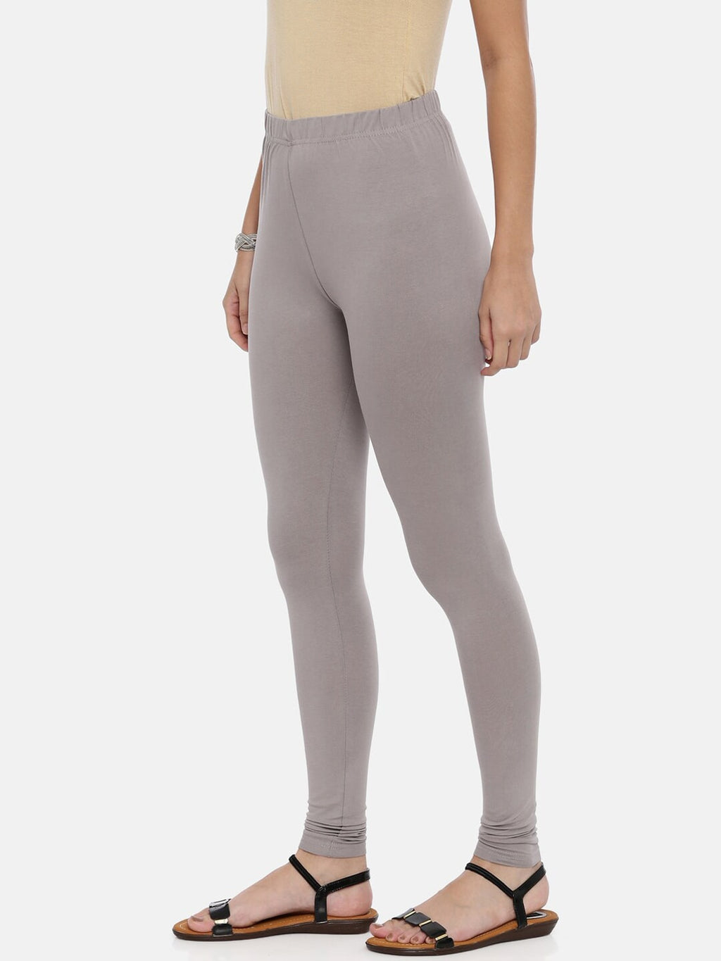 Souchii Women Grey Solid Slim-Fit Churidar-Length Leggings | Grocsy