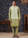 House of Pataudi Straight Kurta With Pyjamas & Embroidered Sequin Work Nehru Jacket | Grocsy
