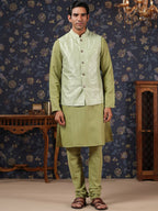 House of Pataudi Straight Kurta With Pyjamas & Embroidered Sequin Work Nehru Jacket | Grocsy