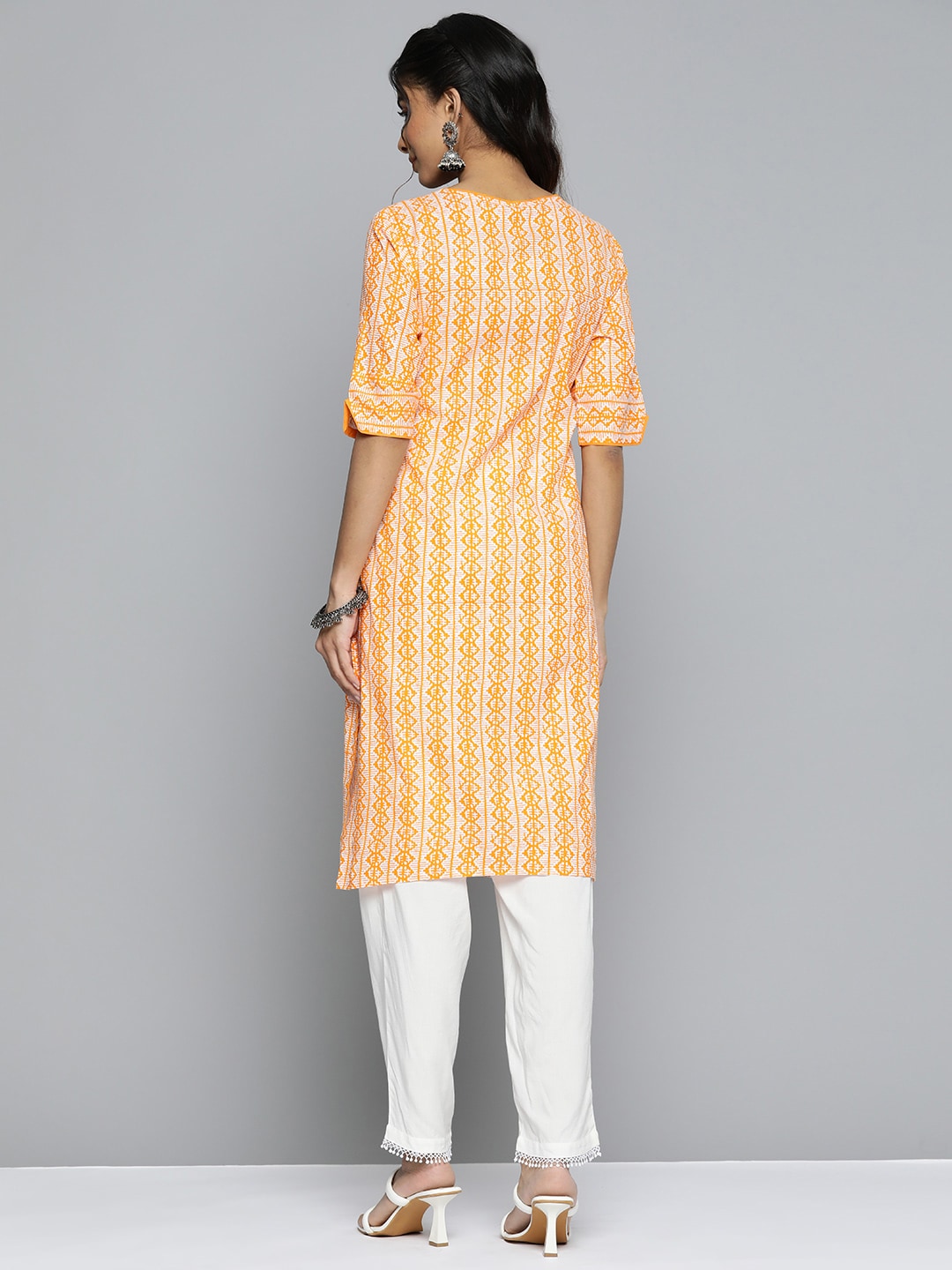 HERE&NOW Ethnic Motifs Printed Straight Angrakha Kurta | Grocsy