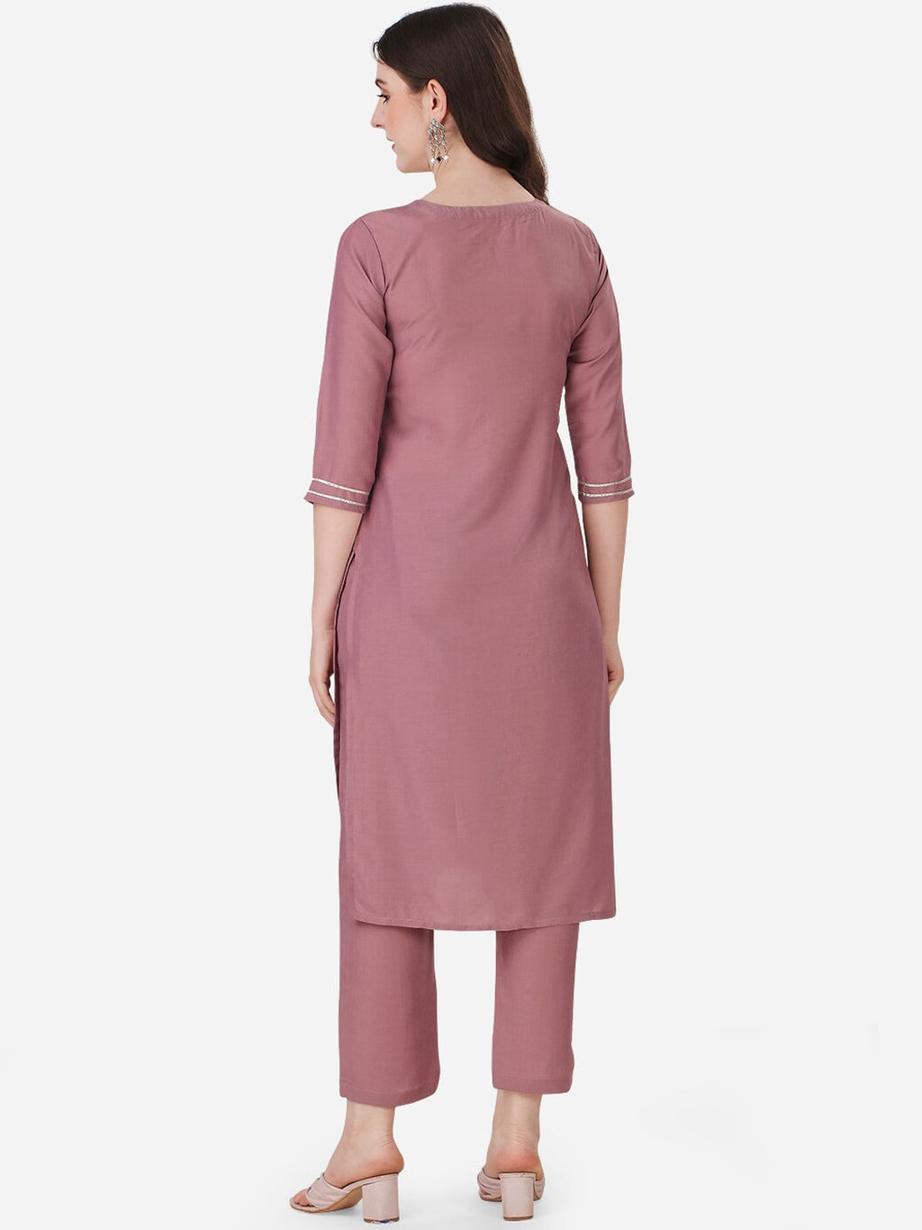 HERE&NOW Ethnic Motif Yoke Design Thread Work Kurta With Trousers | Grocsy