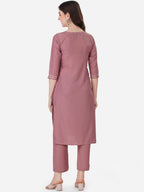 HERE&NOW Ethnic Motif Yoke Design Thread Work Kurta With Trousers | Grocsy
