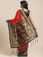 Saree Mall Red & Beige Printed Bhagalpuri Saree | Grocsy