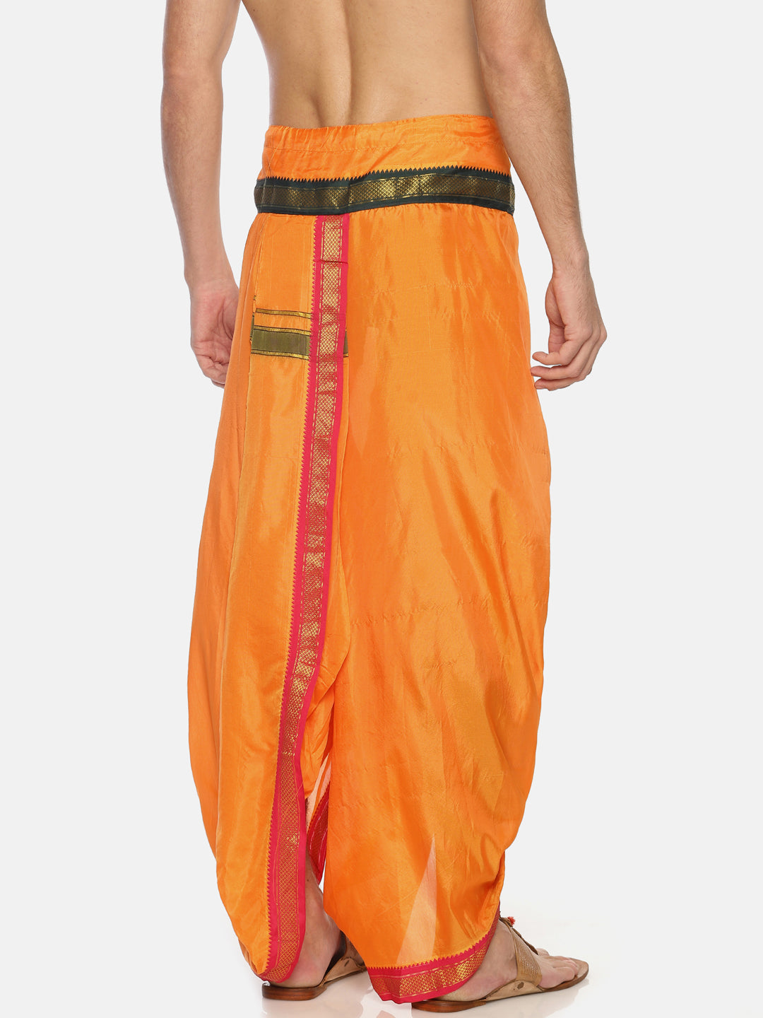 Sethukrishna Men Orange Solid Readymade Dhoti Pant | Grocsy