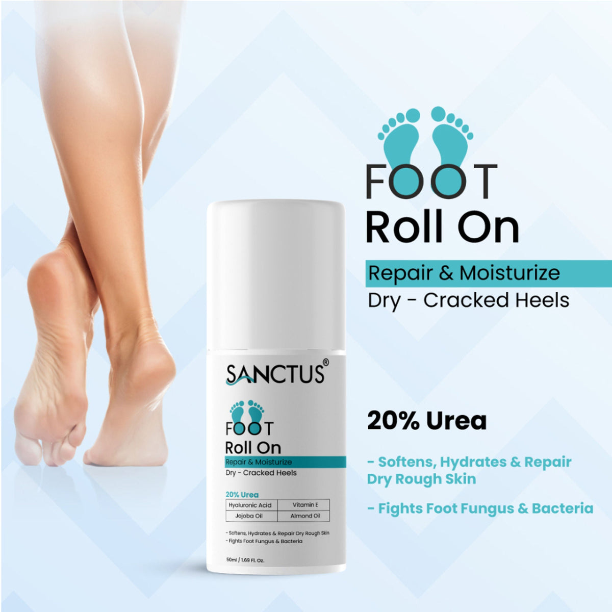 SANCTUS 20% Urea & Hyaluronic Foot Cream Roll On | Grocsy