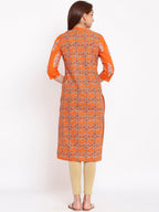 HERE&NOW Orange & White Ethnic Motifs Printed Straight Kurta | Grocsy