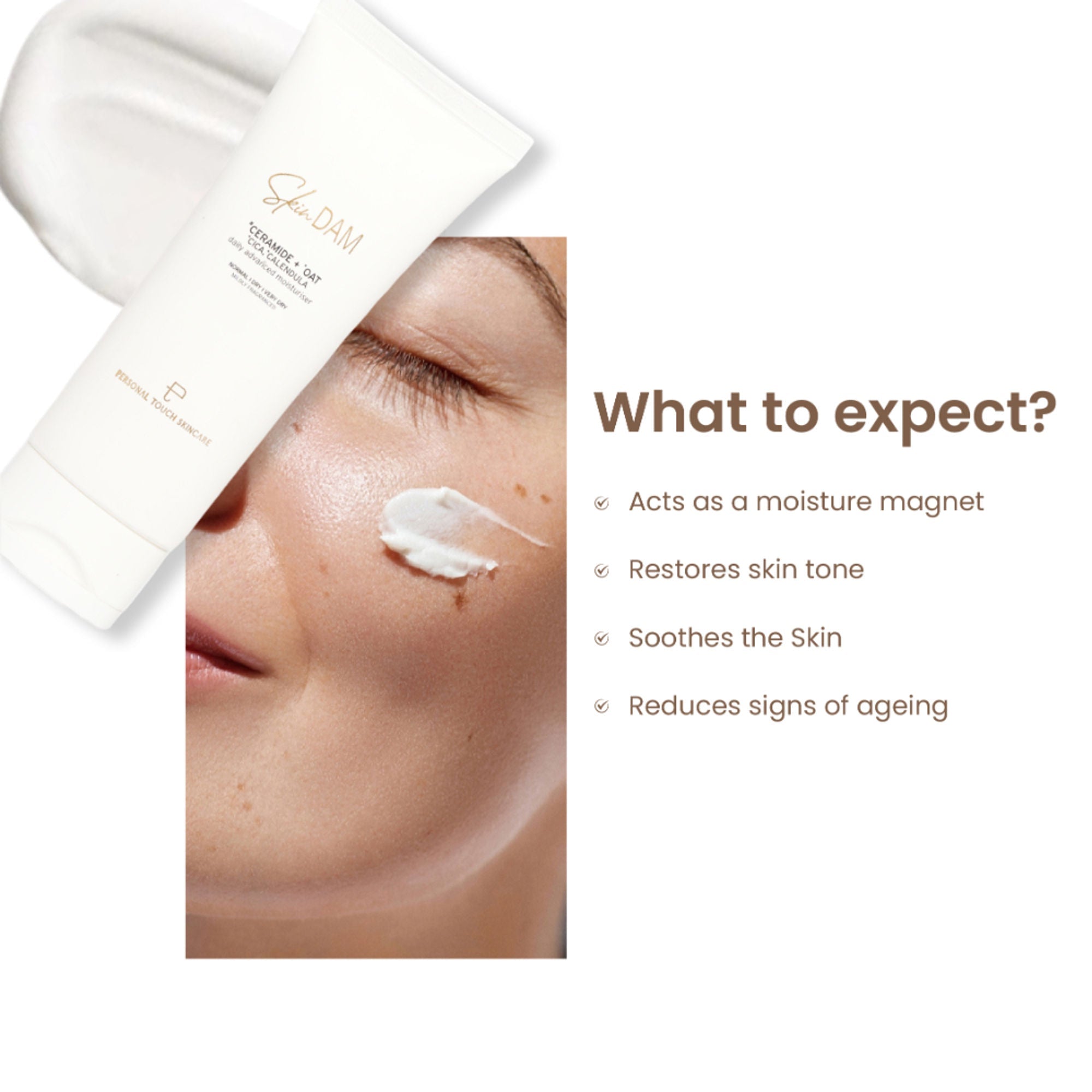 Personal Touch Skincare SkinDam Korean Moisturizer With Ceramide 3, Oat, Calendula & Centella For Dry Skin | Grocsy