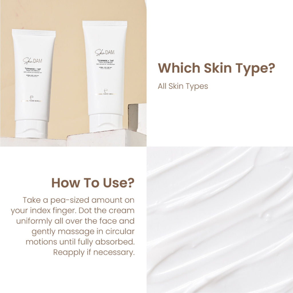 Personal Touch Skincare SkinDam Korean Moisturizer With Ceramide 3, Oat, Calendula & Centella For Dry Skin | Grocsy