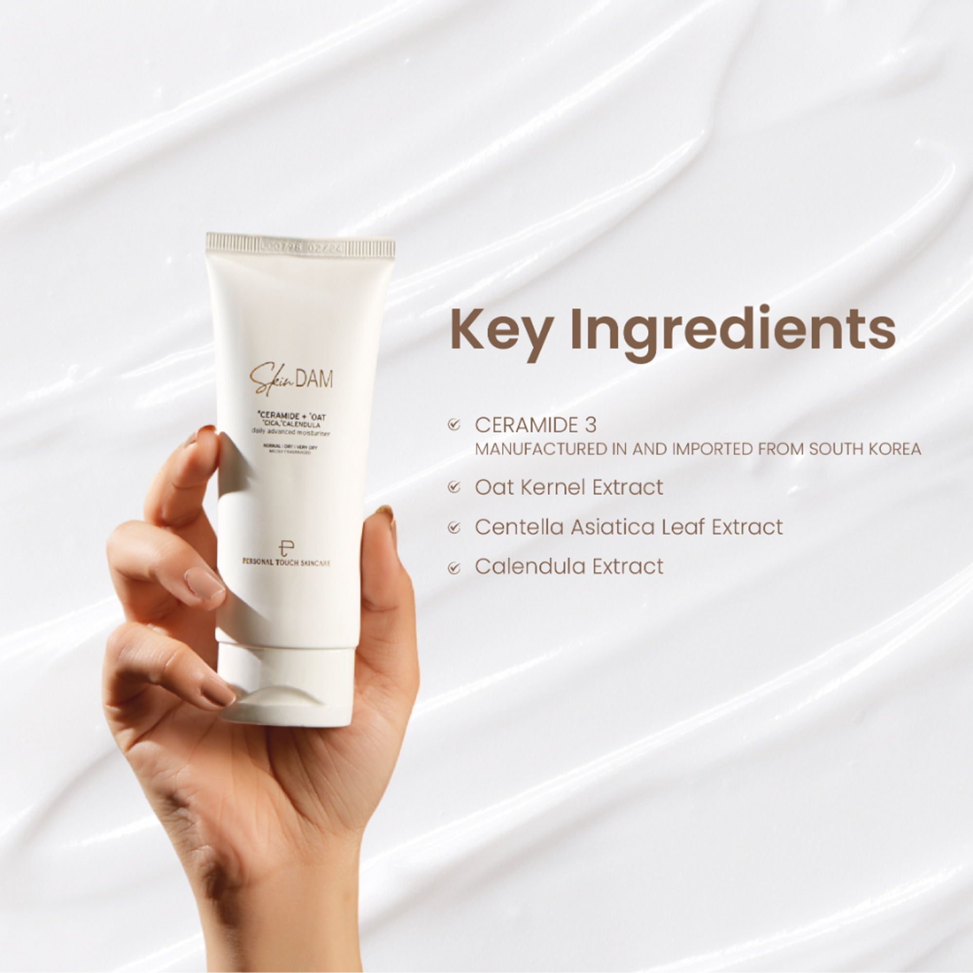Personal Touch Skincare SkinDam Korean Moisturizer With Ceramide 3, Oat, Calendula & Centella For Dry Skin | Grocsy