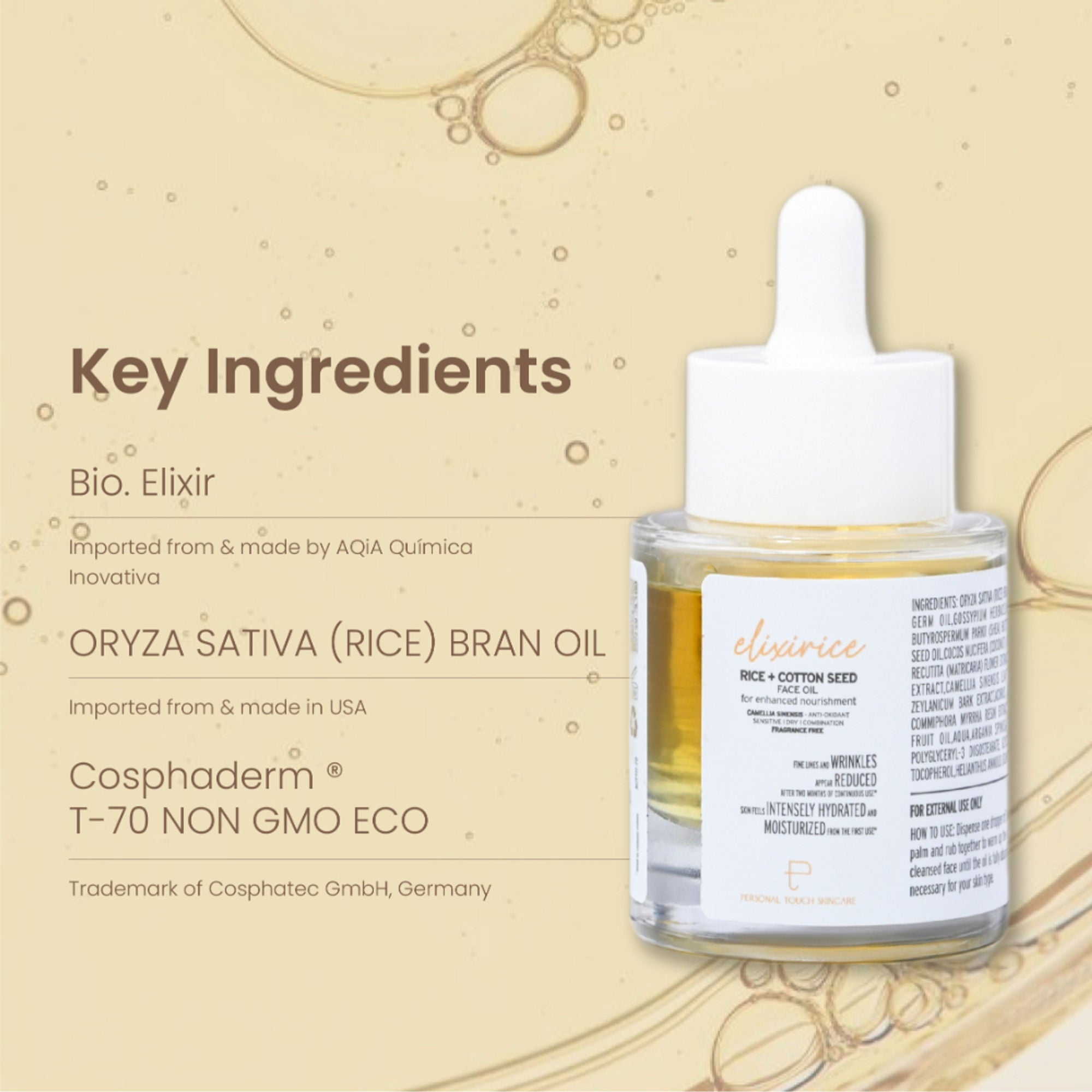 Personal Touch Skincare Skincare Elixirice with US Patent Bio Elixir & Cotton Seed Oil | Grocsy