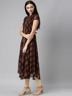 Souchii Women Brown & Red Floral Printed Block Print Kurta | Grocsy