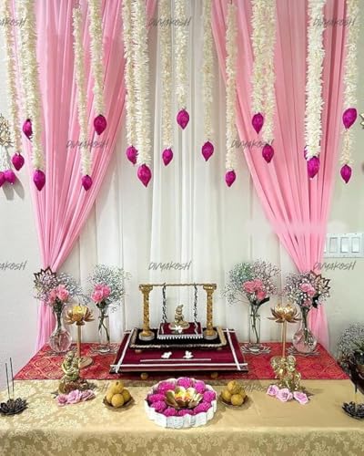 Divyakosh Lotus Wall Hangings - 5 Pcs Floral Temple & Stage Decor - Pink Lotus Buds, 4 Ft Each | Grocsy