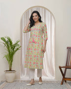 Vaasva Women Multi Cotton Printed Straight Kurti With Pant | Grocsy