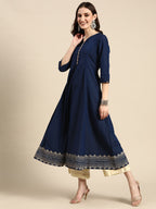 Sangria Women Navy Blue & Beige Embroidered Anarkali Kurta with Dupatta | Grocsy