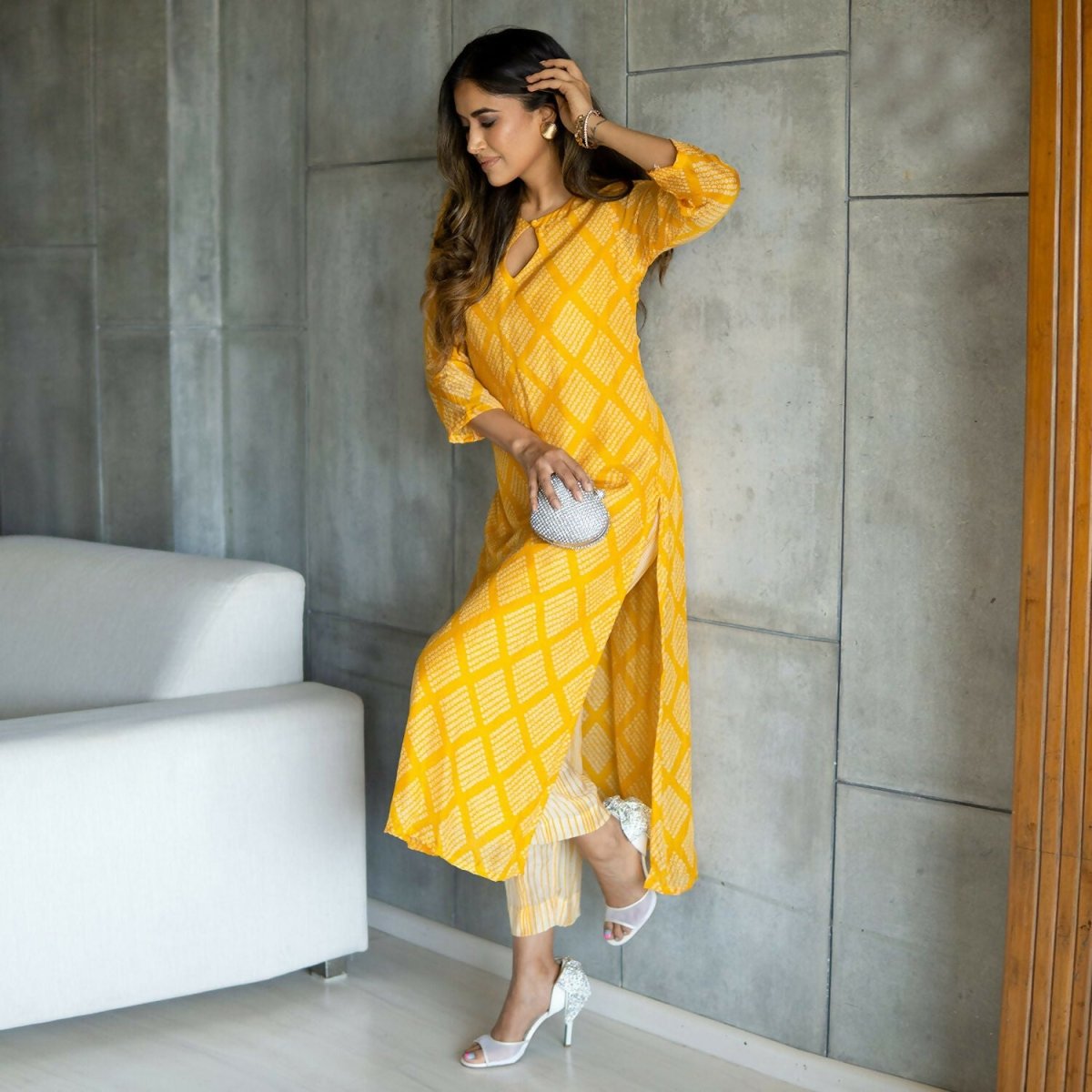 Aayaa Pure Muslin printed Kurti & Pant - Mustard | Grocsy