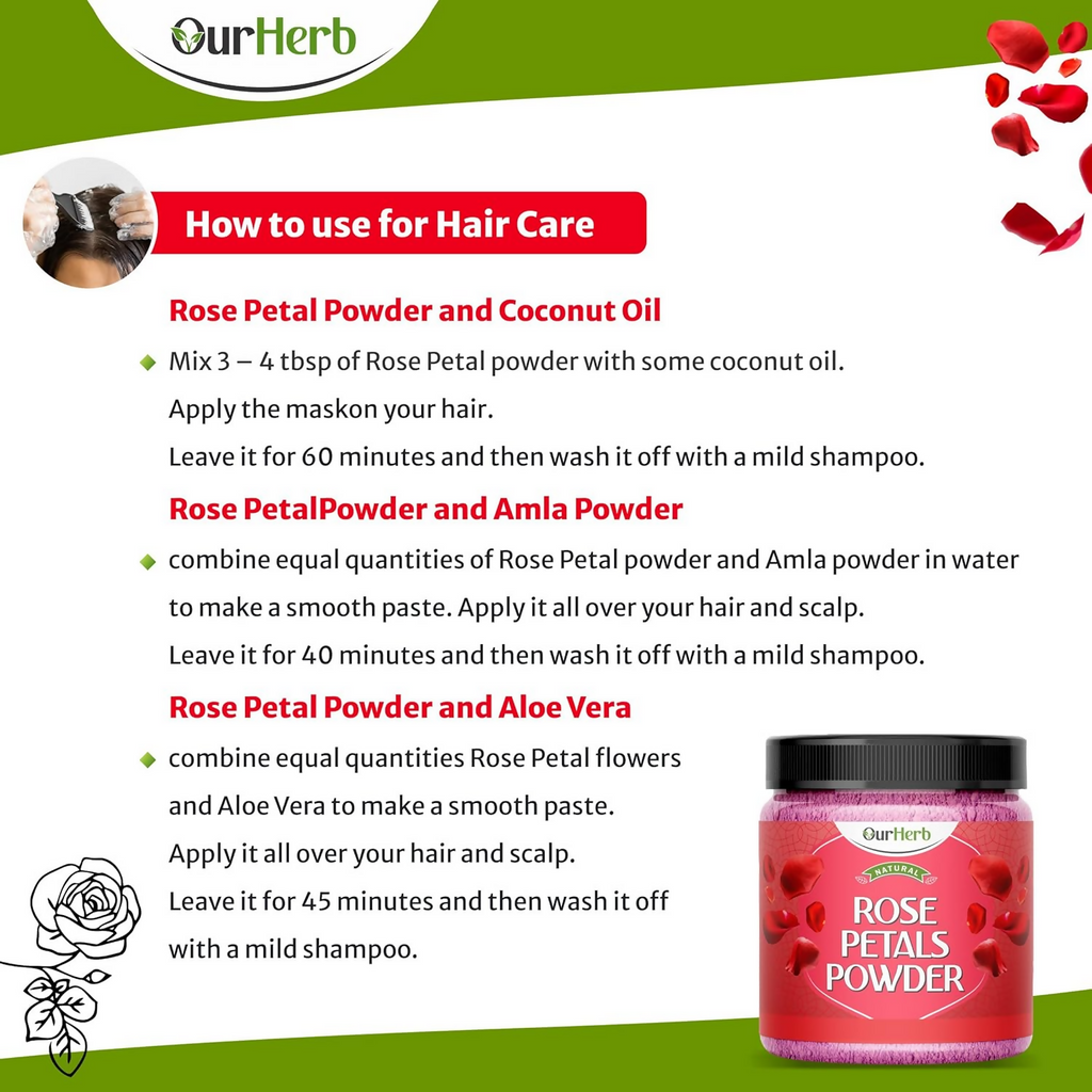 OurHerb Pure & Natural Rose Petal Powder for Skin & Hair With Vitamin Enriched | Grocsy
