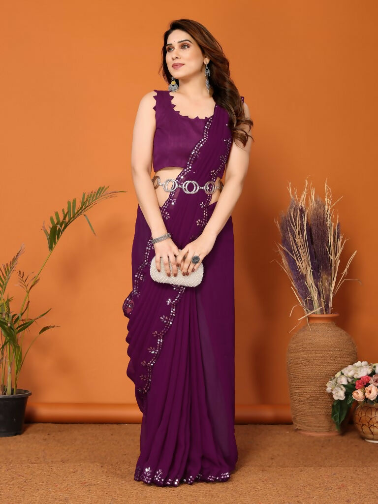 Partywear Designer Purple Georgette Fancy Saree - Starwalk | Grocsy