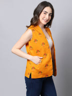 Even Apparels Yellow 100% Viscose Rayon Open Front Gillet (BF009) | Grocsy