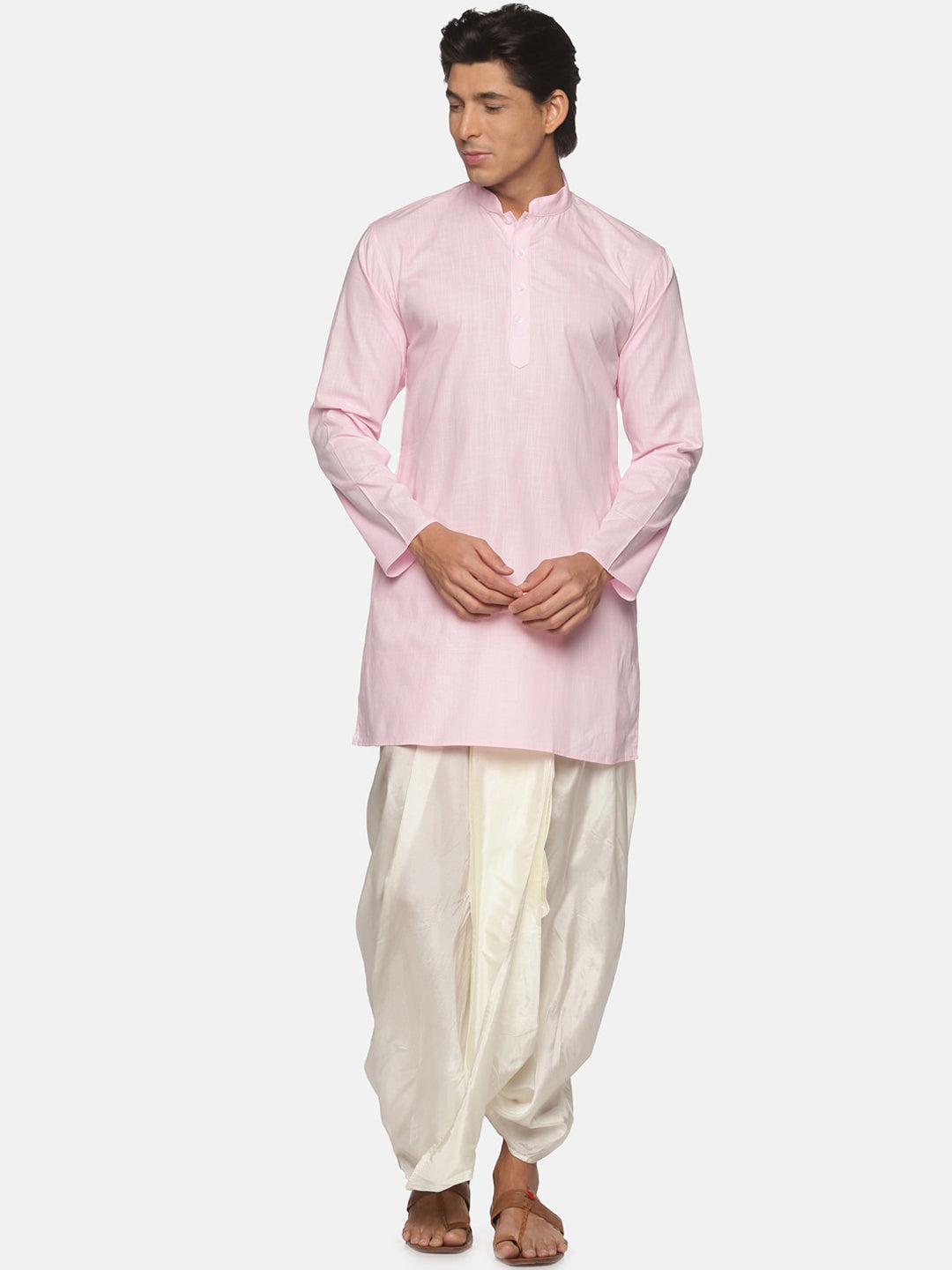 Sethukrishna Men Pink Pure Cotton Kurta with Dhoti Pants | Grocsy