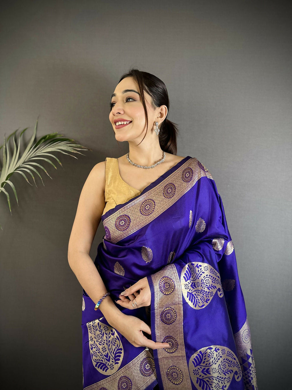 Joban Fashion Purple Paisley Soft Silk Banarasi Saree | Grocsy