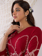 Indo Era Floral Embroidered Beads And Stones Straight Kurta With Palazzos | Grocsy