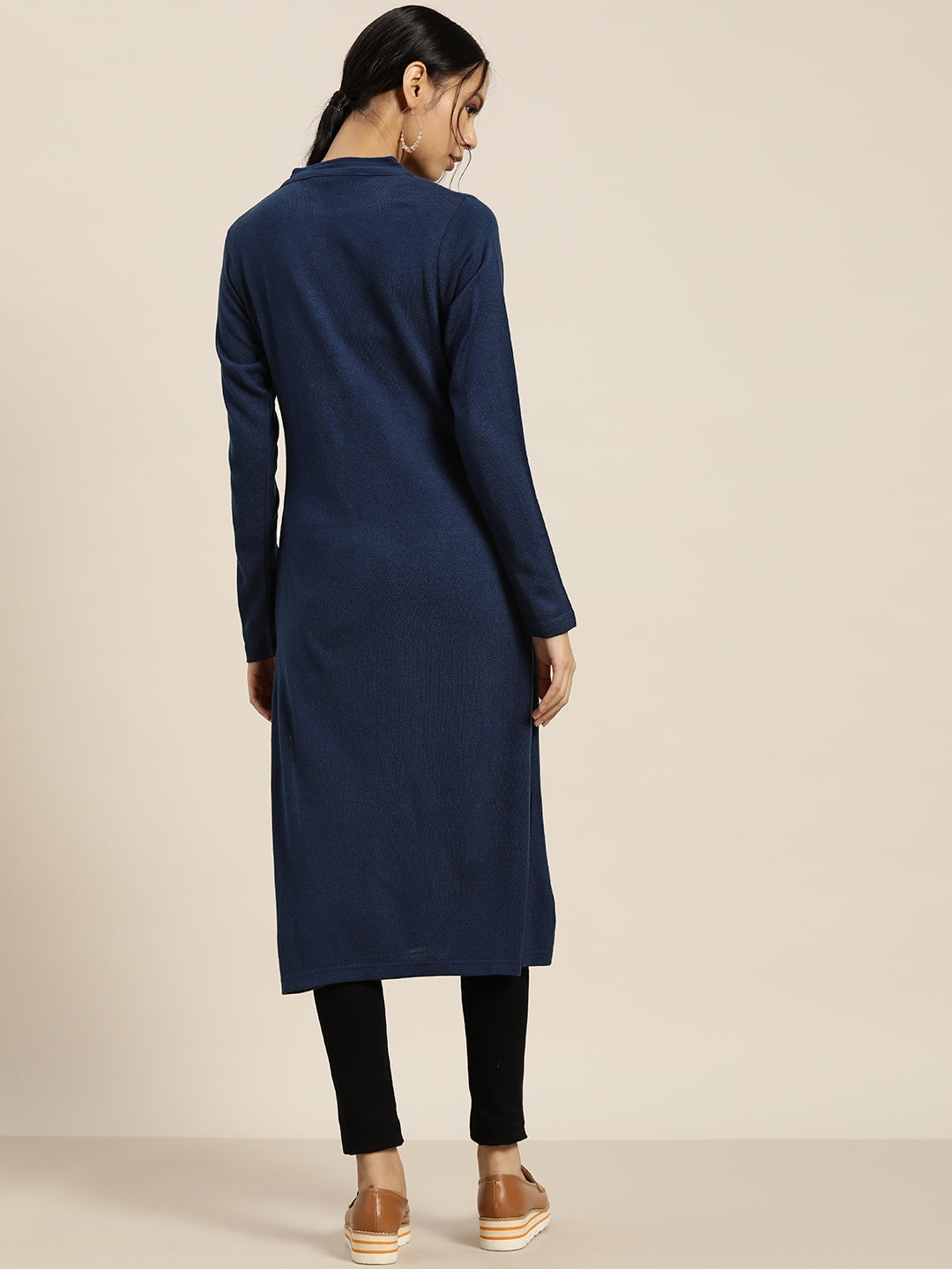 Sangria Deep Navy Blue Acrylic Winter Kurta | Grocsy