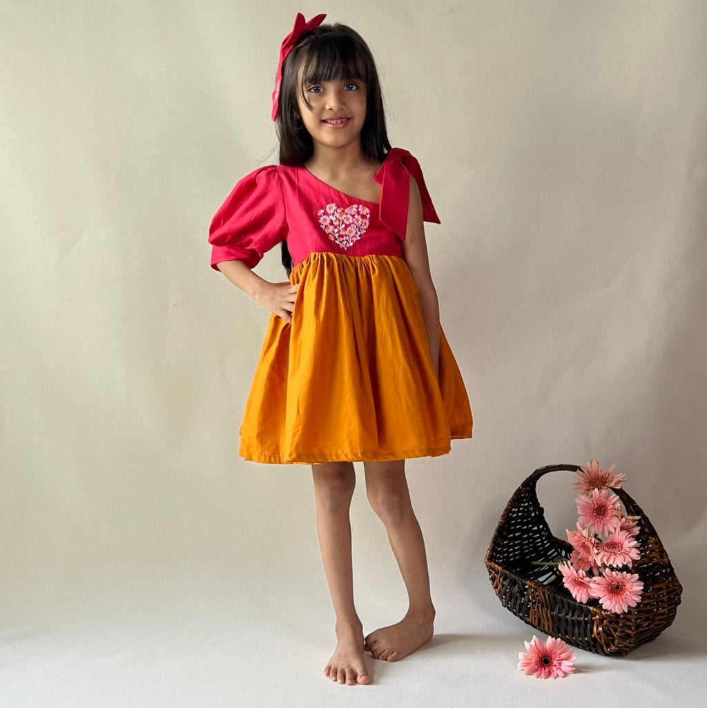 ArthLife Raspberry Pink And Orange Partywear Dress | Grocsy