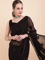 Sangria Black Embellished Sequinned Pure Georgette Saree | Grocsy