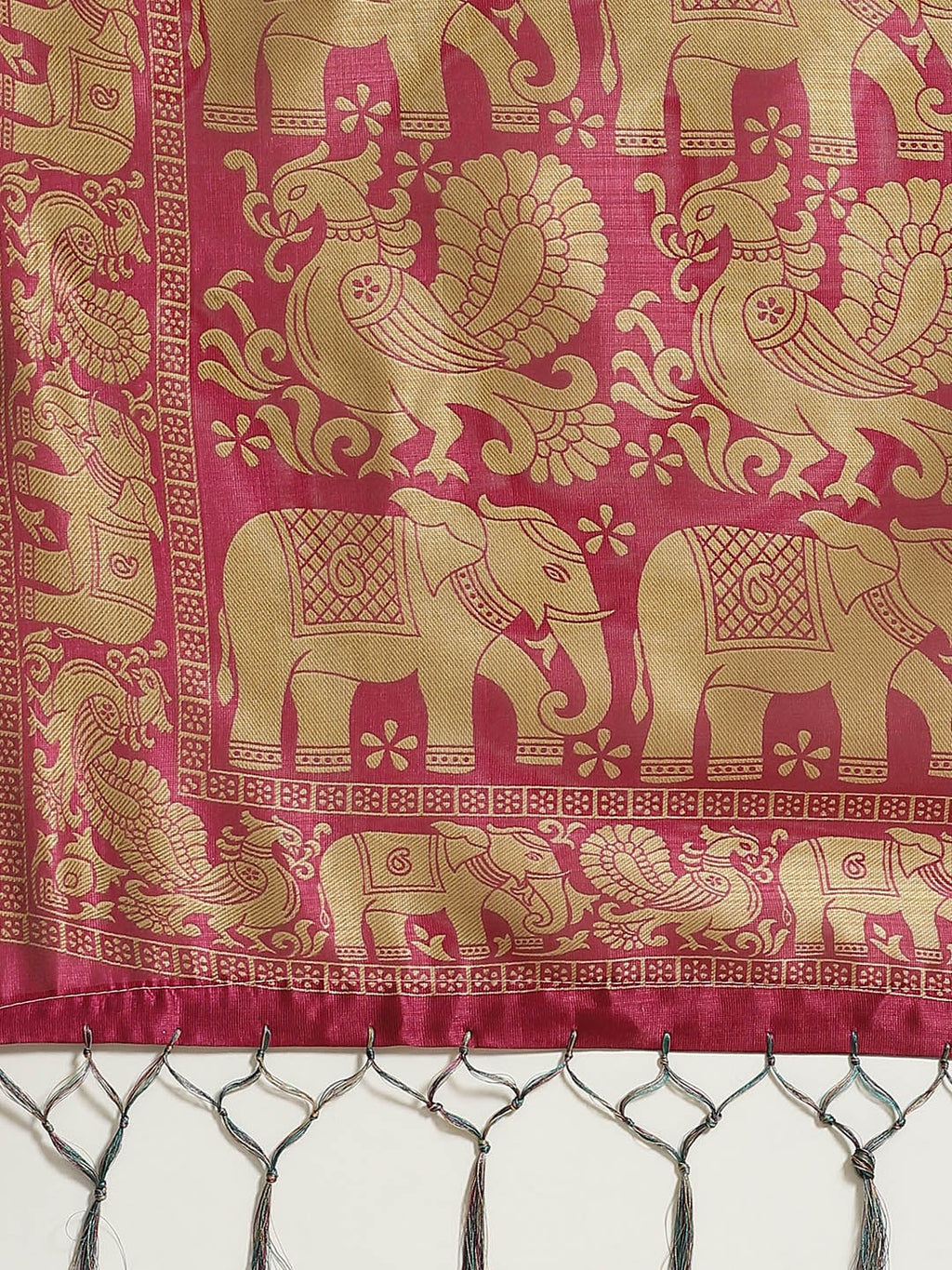 Saree Mall Teal Green & Beige Printed Bhagalpuri Saree | Grocsy