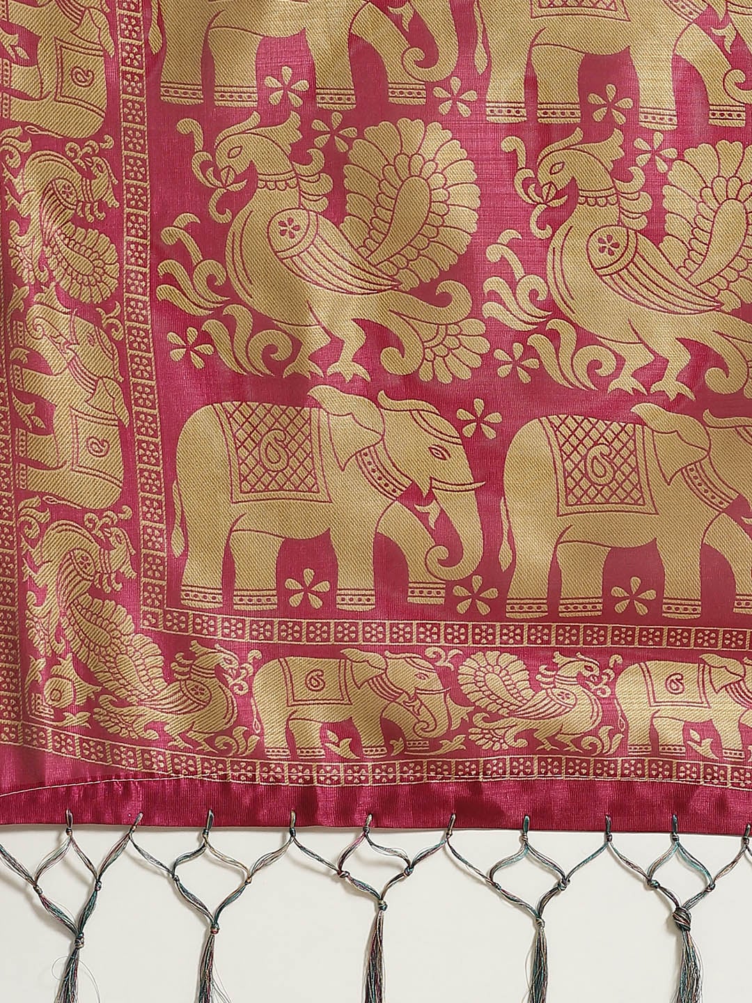 Saree Mall Teal Green & Beige Printed Bhagalpuri Saree | Grocsy