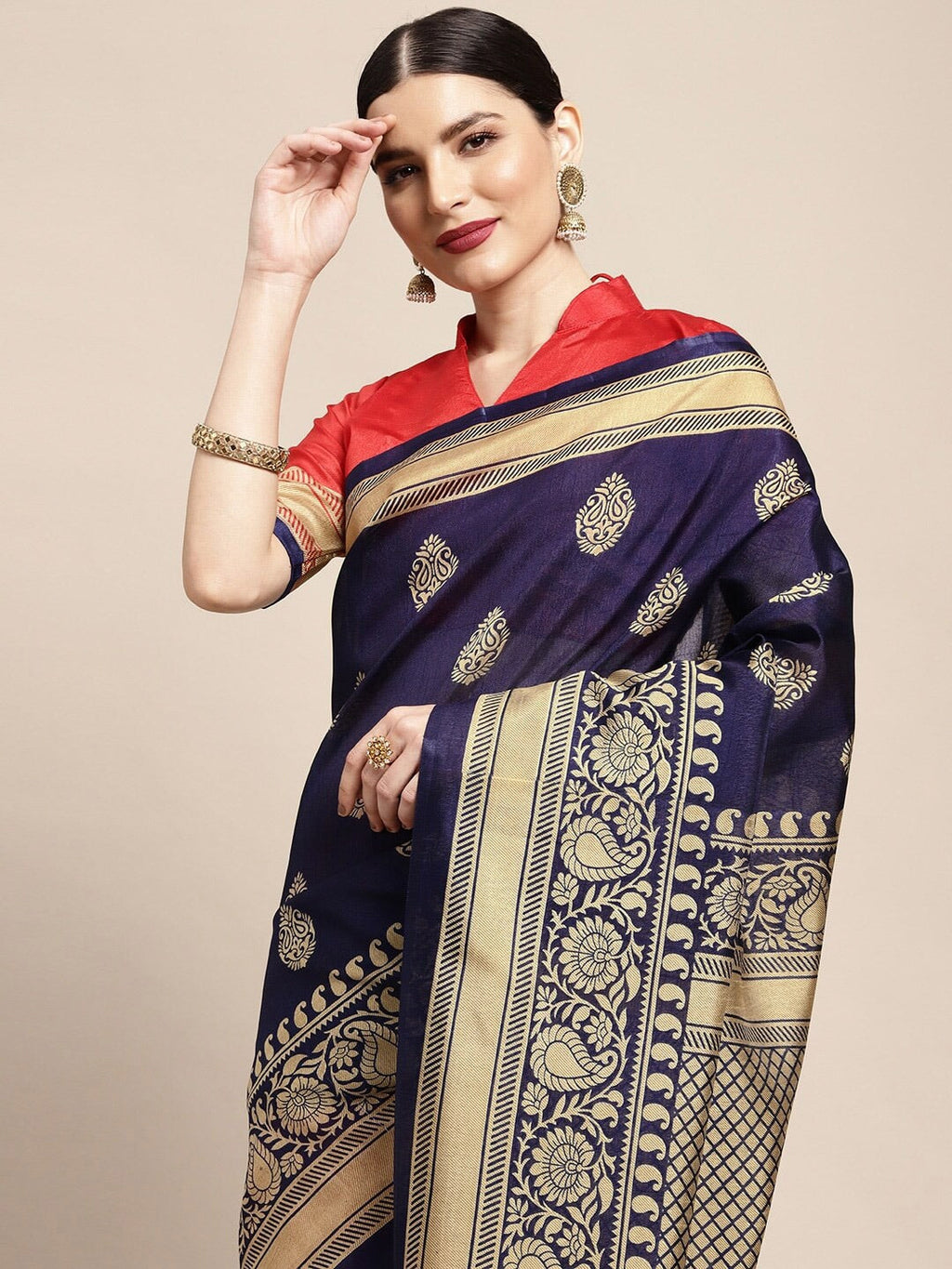 Saree Mall Ethnic Motifs Printed Half & Half Art Silk Sarees | Grocsy