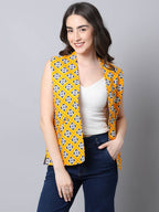 Even Apparels Yellow 100% Viscose Rayon Open Front Gillet | Grocsy